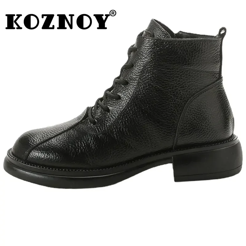 

Koznoy/Новые женские мокасины 3 см в стиле ретро, из натуральной коровьей кожи, весенне-осенне-зимние плюшевые ботильоны из натуральной кожи