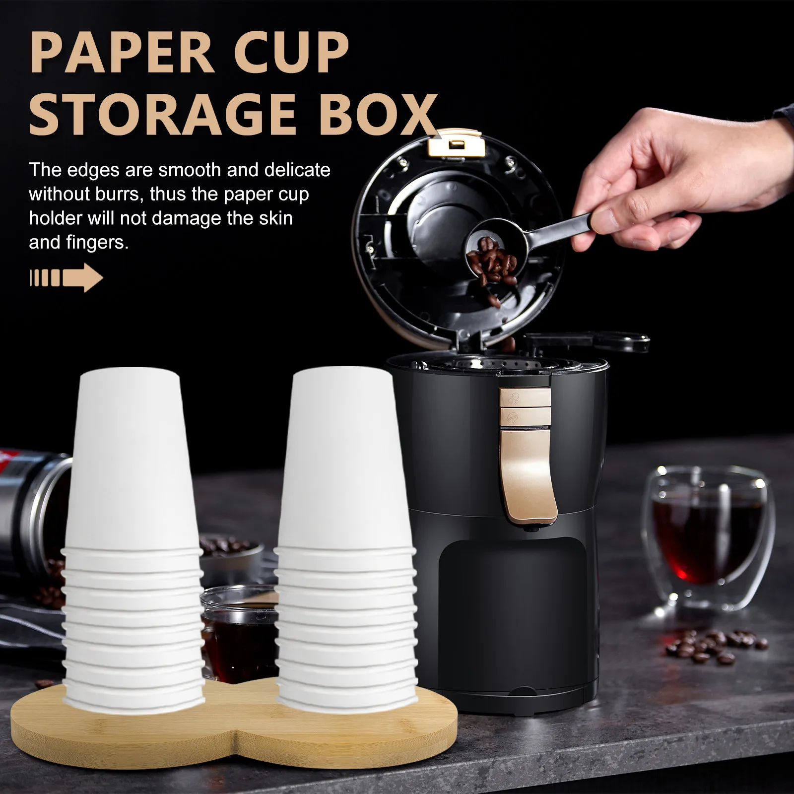 

Elegant Bamboo Paper Cup Organizer Countertop Cup Holder for Coffee Station Home Supplies Cafe Bar Restaurant Wear-Resistant