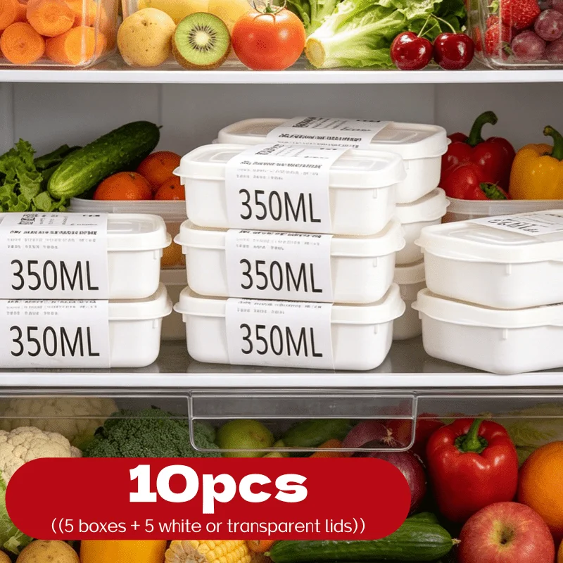 10Pcs Reusable Stackable Food Storage Box Set,5 Containers +5 Random Color Lids Small Freezer Lunch Bento Portion Containers