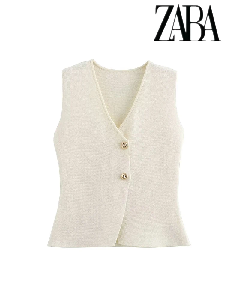 TRAF Women's Urban Street Temperament Commuter Suit Single-breasted Knit Vest Top Patchwork Pleated Skirt Two-piece Set