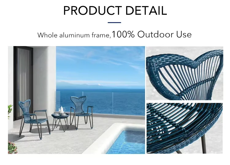 Waterproof Blue Rope Weaving Garden Chair Hotel Villa Courtyard Waterproof Restaurant Outdoor Dining Chair