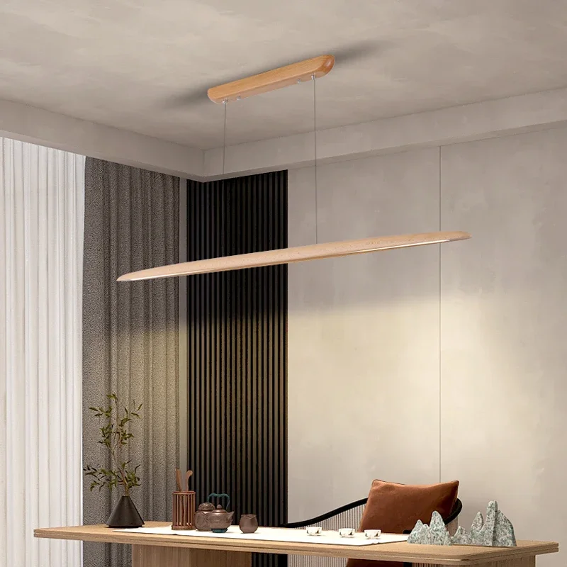 Wood Linear Pendant Lights For Dining Room Kitchen Billiard & Pool Table Wooden Linear Pendant Lamp Dimmable Led Chandelier