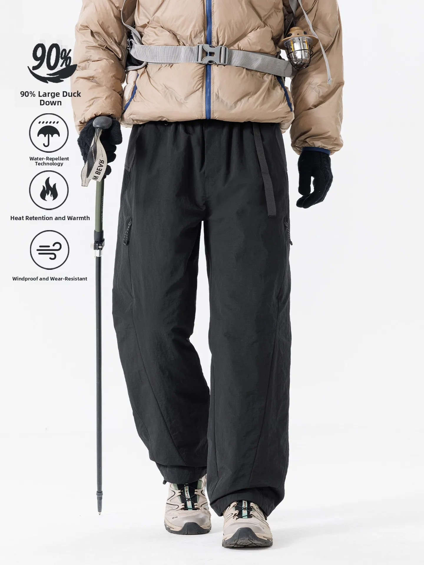 Thick down Ski Pants for Men And Women Outdoor Winter Cold Resistant Windproof Three Proof Mountain Climbing Snowboarding Pants