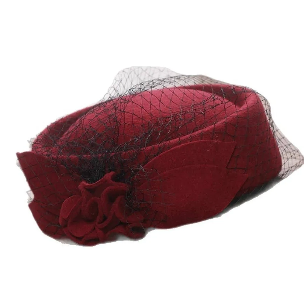 

Fashion Elegant Mesh French Vintage Beret Warm Woolen Retro Mesh Flower Beret Sheepskin Mini Hat Autumn Winter