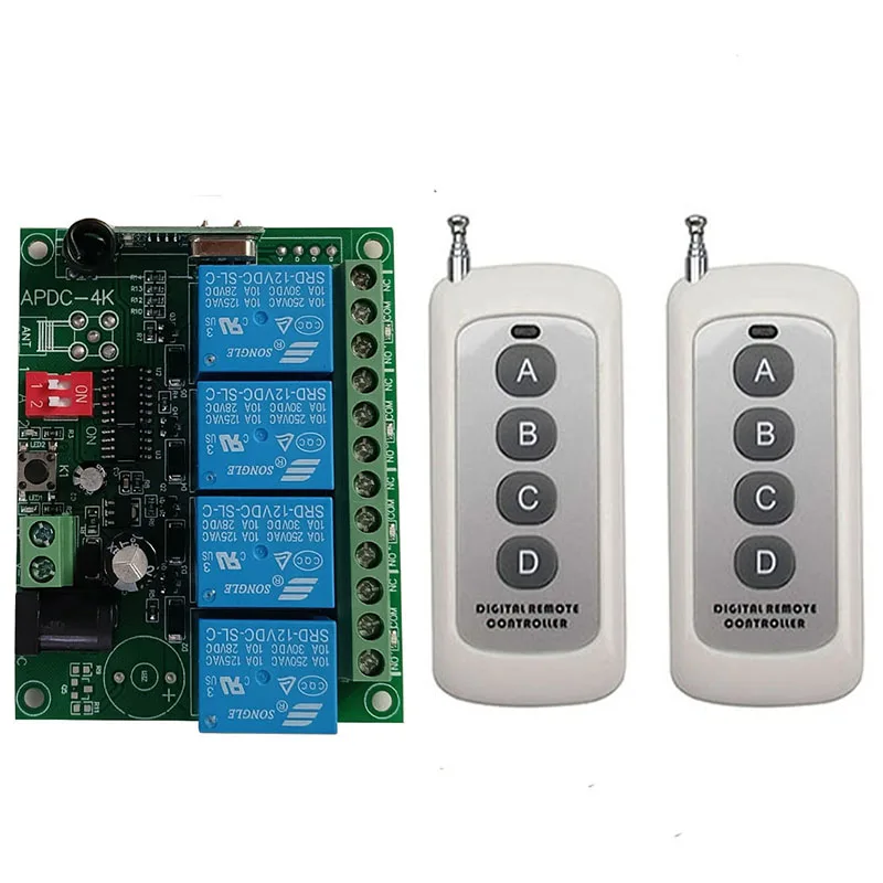 500m Long Range Smart Multiple DC 12V 24V 10A 4CH 4 CH Wireless Relay RF Remote Control Switch Receiver & 433MHZ Transmitter