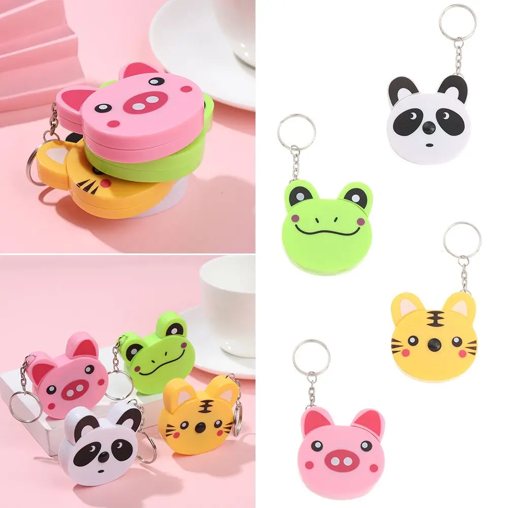 Mini Leather Ruler Keychain 1M Automatic Stretch Ruler Cartoon Animal Tape Measure Sewing Measure Ruler Measuring Ruler