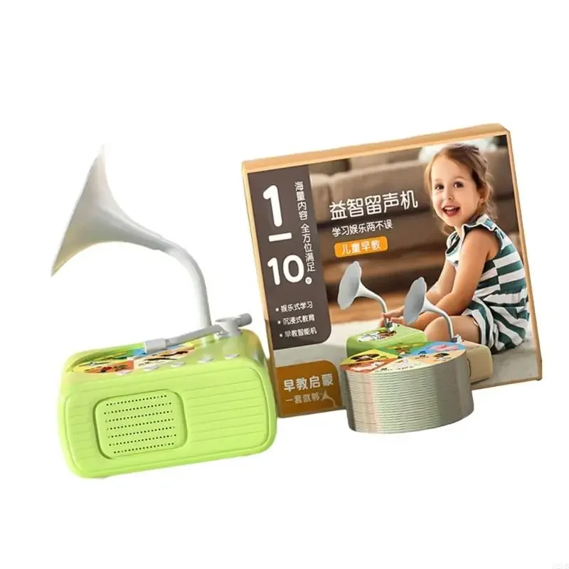 Juguete educativo gramófono para niños con 96 tarjetas aprendizaje, caja música, máquina para contar historias, juguete