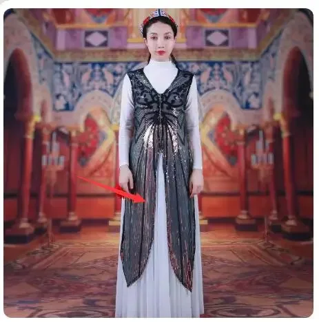 Xinjiang Dance Red Sequins Women's Long Vest