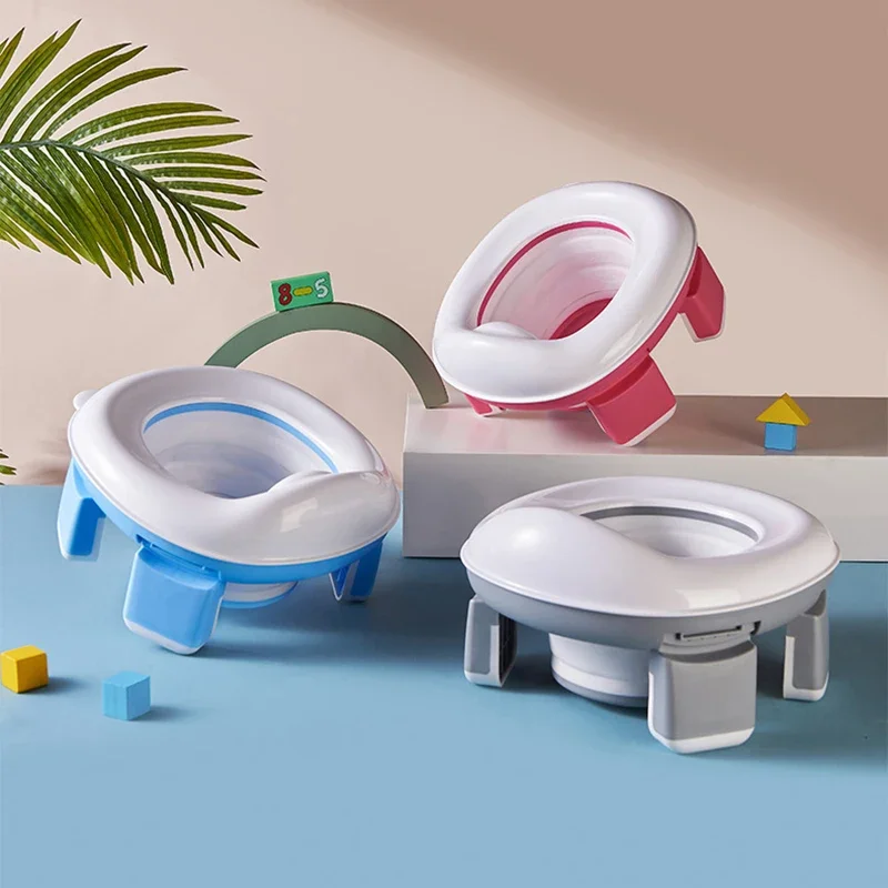 3 em 1 assento de toalete de viagem dobrável azul crianças potty com sacos pote de bebê portátil silicone assento de treinamento potty