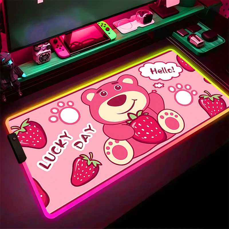 

RGB LED Mouse Pad Gaming Mat PC Accessories Mousepad Desk Mat Non Slip Strawberry Bear L-lotso Extended Pad Rubber Keyboard Pad