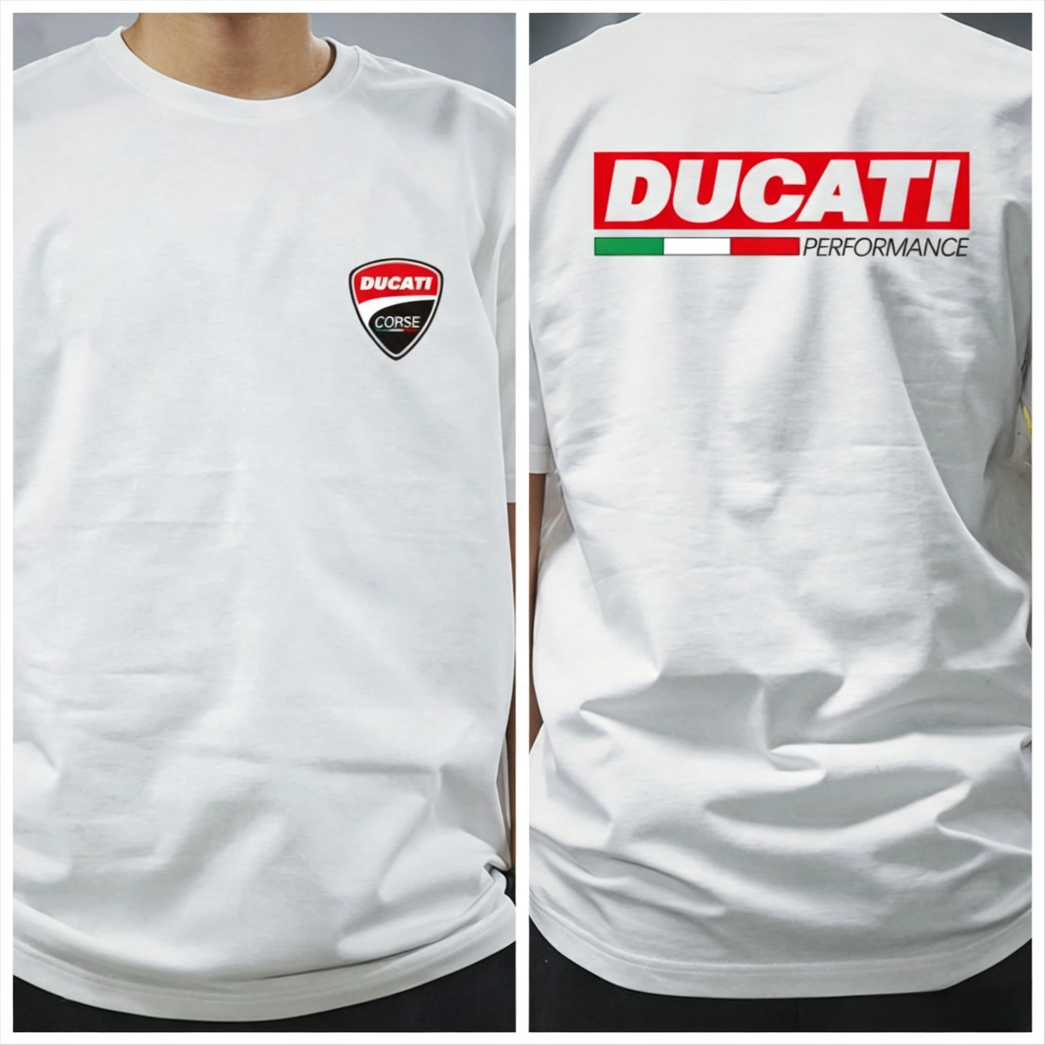 2026 New Parent‑Child Matching Oversize DucatisTee Racing Style Chest Emblem Back Bold Letter Color Stripe Graphic SleeveT‑Shirt