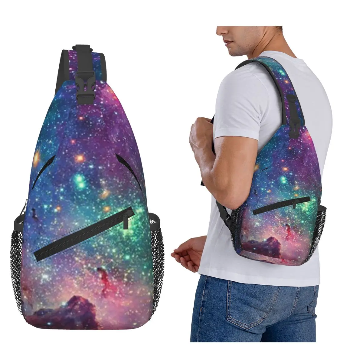 

Galaxy Chest Bag Men Sling Crossbody Backpack Chest Bag Travel Hiking Daypack Shoulder Bag
