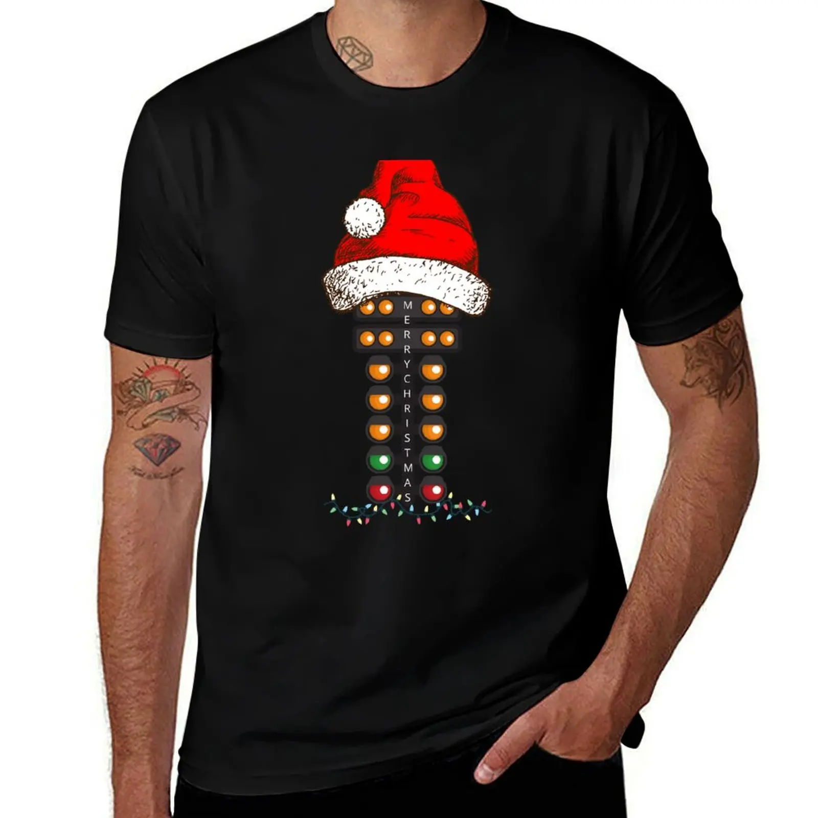 Merry Christmas Drag Racing Tree Santa Xmas Lights Racer T-Shirt football t shirt Louboutins plus size men clothing