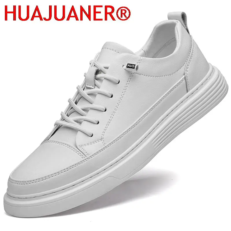 Sapatilhas masculinas de couro respirável, sapatos clássicos de lazer, sapatos de caminhada, flats escolares, masculino confortável, todos os fósforos, ao ar livre, jovem, casual