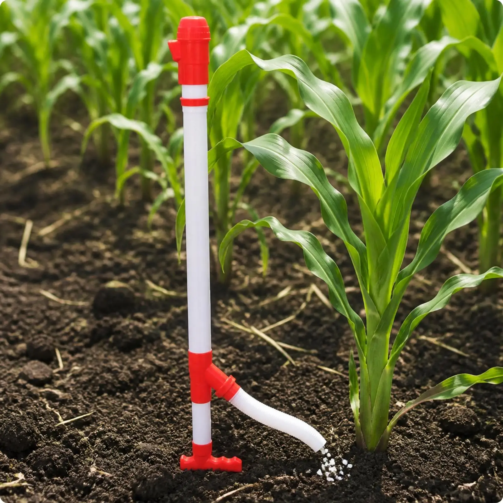 PVC Handheld Fertilizer Spreader Tube with Rotating Feed Rate Control for Precise Granular Placement in Home Gardens