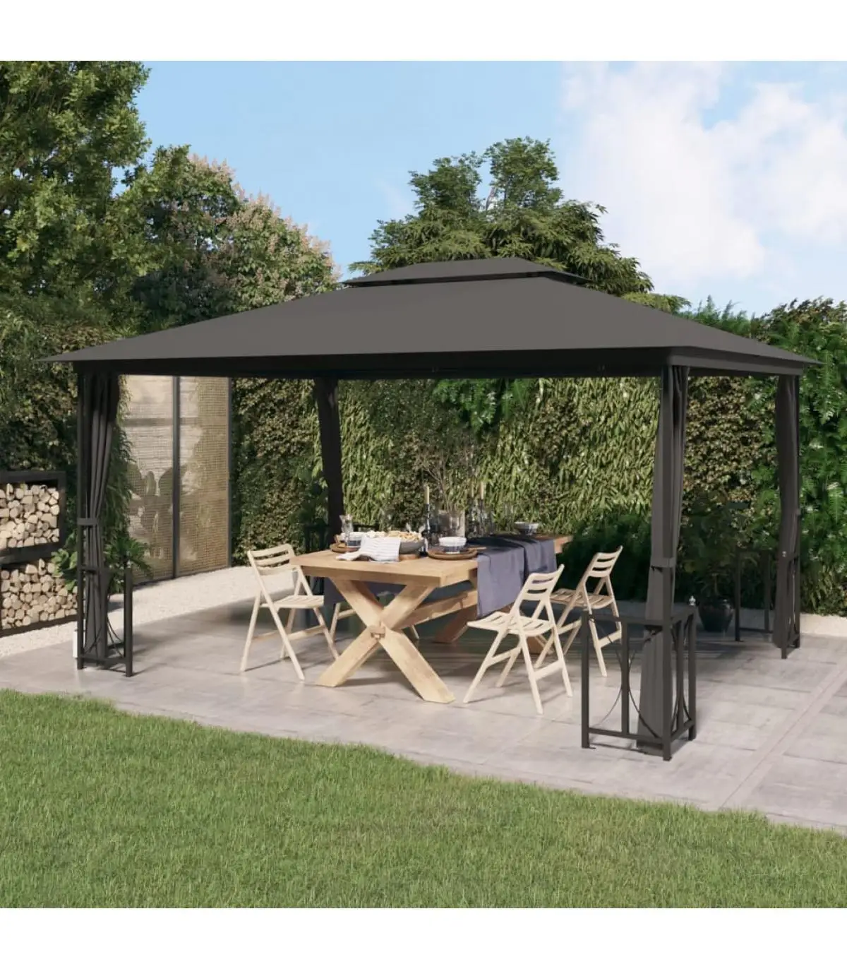 3x4 m double-roofed Arbor Arbor tents with side walls and anthracite ceilings