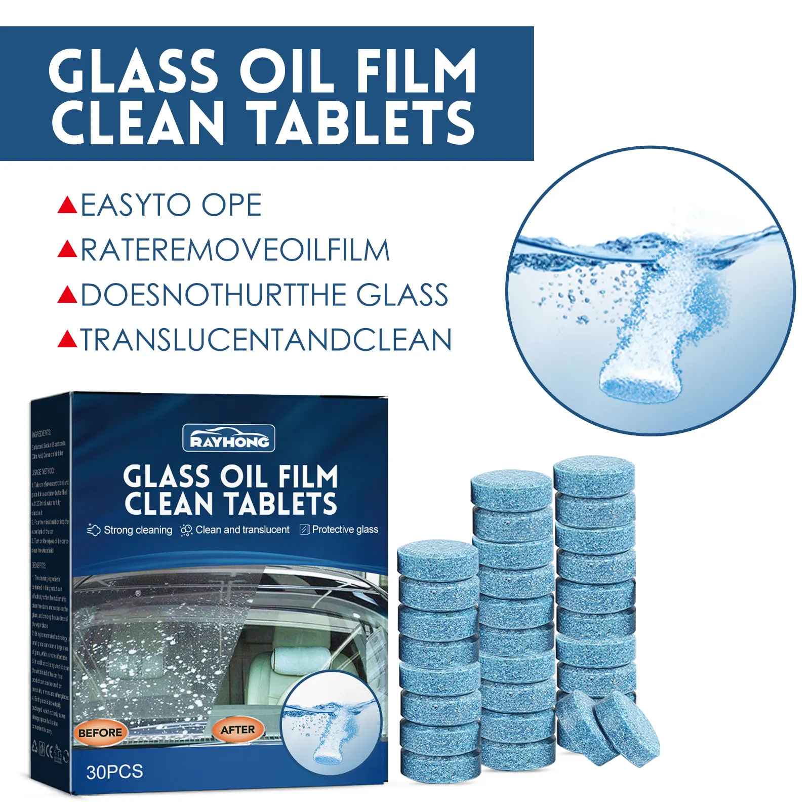 30pcs Solid Cleaner Car Windscreen Cleaner Effervescent Tablet Auto Wiper Glass Solid Cleaning Concentrated Tablets Detergent image 5