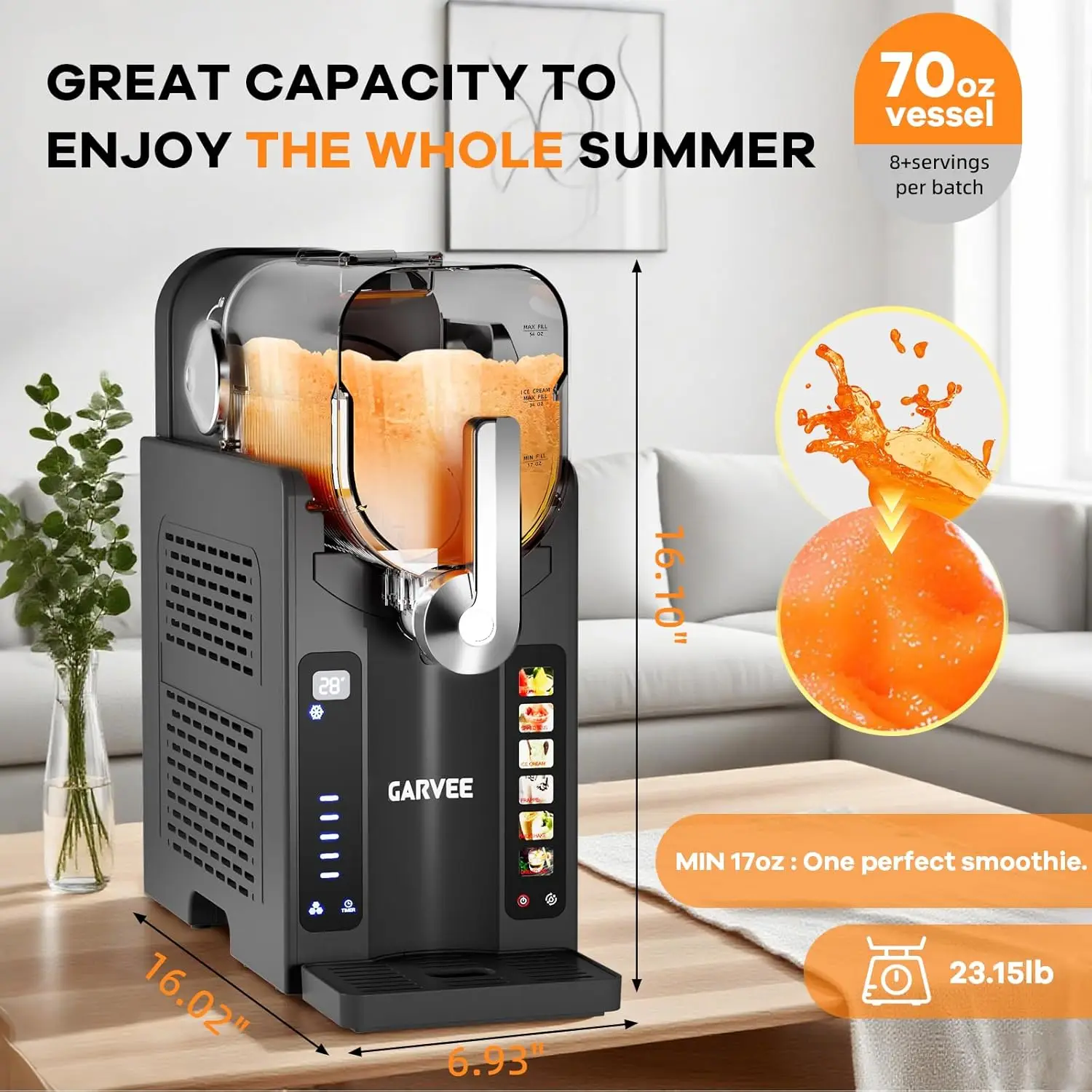 Slushie Machine for Home No Ice Needed,Frozen Drink Maker with LED Display & 6 Pre-Set Programs,Quiet Compressor Slushy Machine