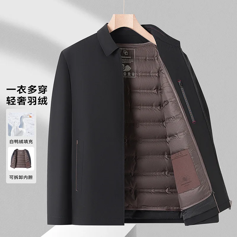 

2 IN 1 With Detachable Liner Winter Warm Down Jacket Men White Duck Down Coats For Man Outerwear пуховик мужской зима JK-192