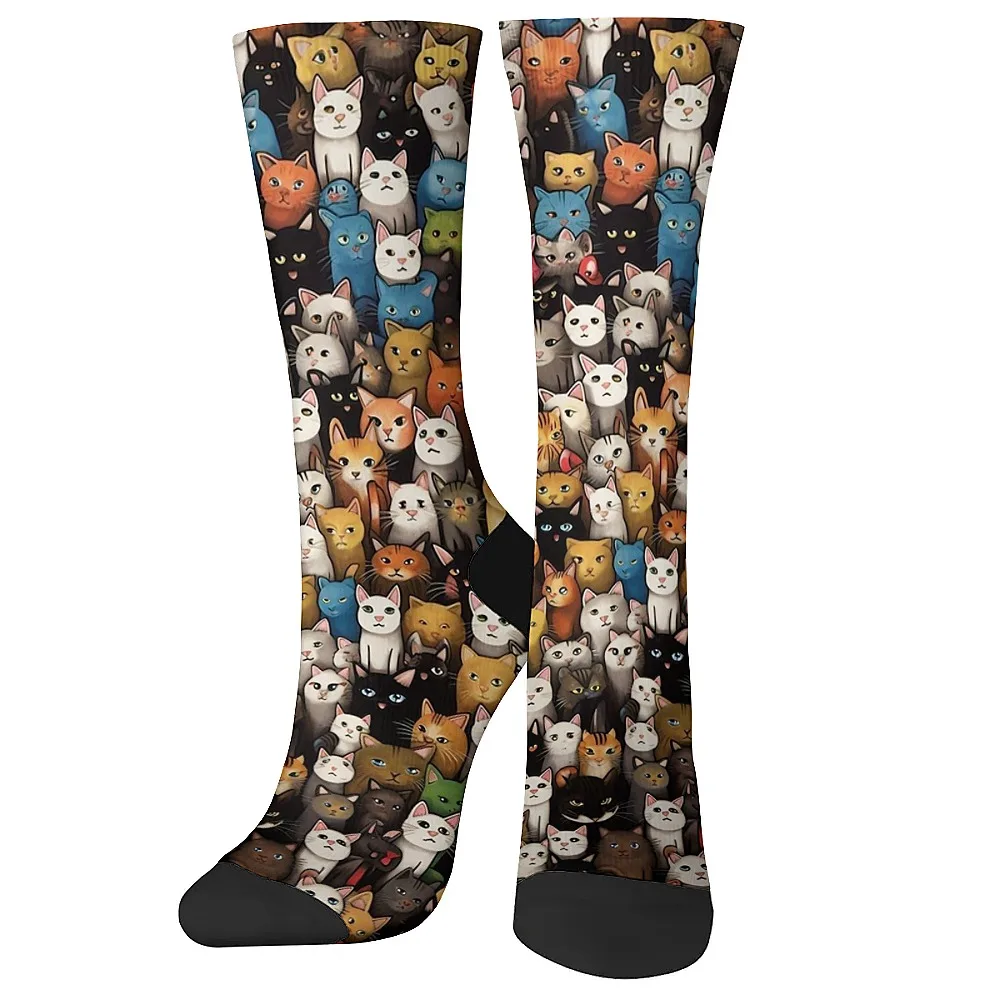 

Cartoon funny cute cat pattern fashion men's socks, street hip hop style, soft and comfortable, casual personality trend gift