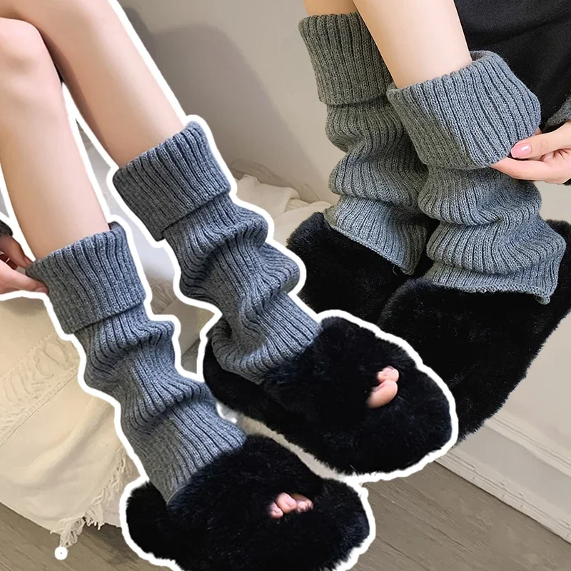 DSMTRC 2024 New Autumn Winter Warm Solid Leg Warmer Girl Korean Casual Lovely Knitwear Socks Knitted Loose Socks For Women