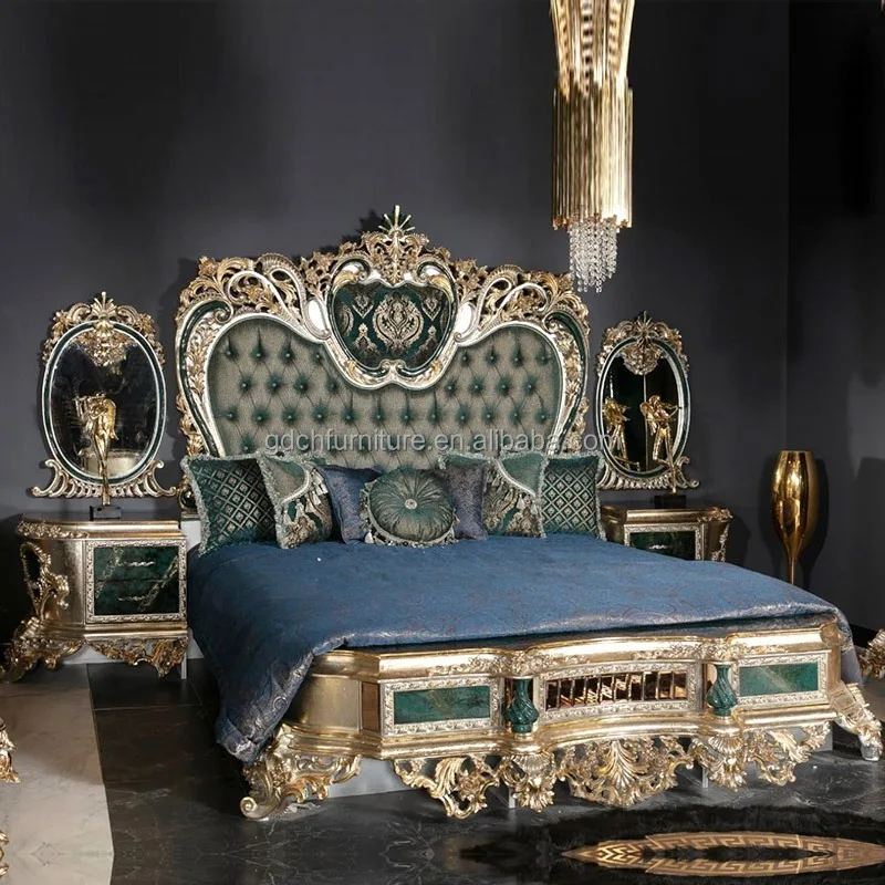 French Luxury King Size Bed Royal European Furniture Hand Made Carved Wooden Beds Solid Wood Bedroom  Sets