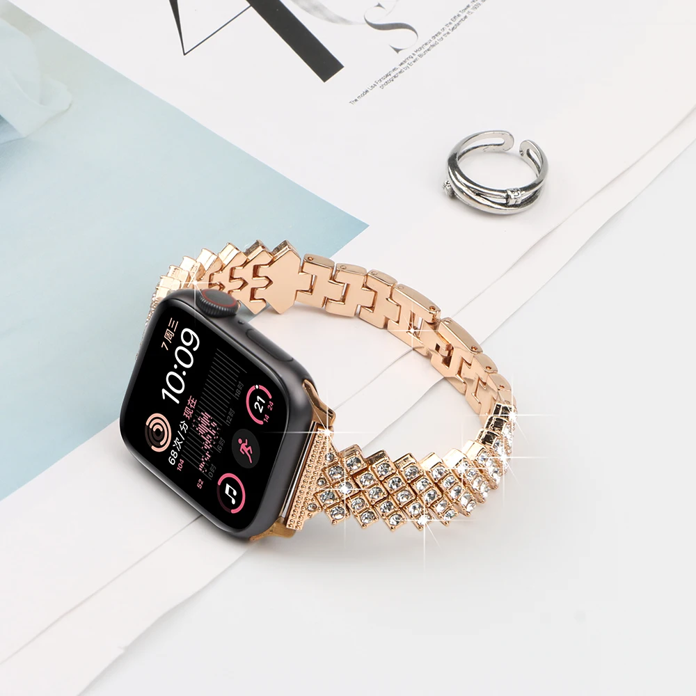 Correa de cristal brillante para iWatch, pulsera Compatible con Apple Watch Series Ultra 8 7 SE 6 5 4 3 2 1, 49mm 45mm 38mm