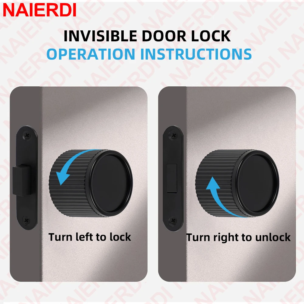 NAIERDI Invisible Single Side Door Lock Privacy Mute Lock Round Ball Knob Zinc Alloy for Bedroom Interior Wooden Door Hardware