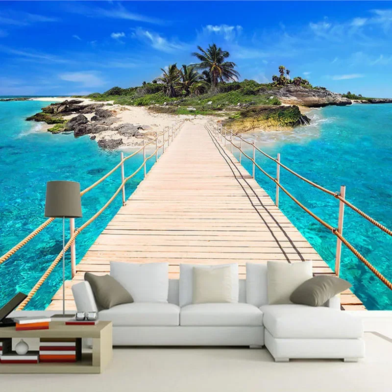 Custom Photo Wall Paper Island Wooden Bridge 3D Landscape Painting Background Wall Decorations Living Room Mural De Parede 3D