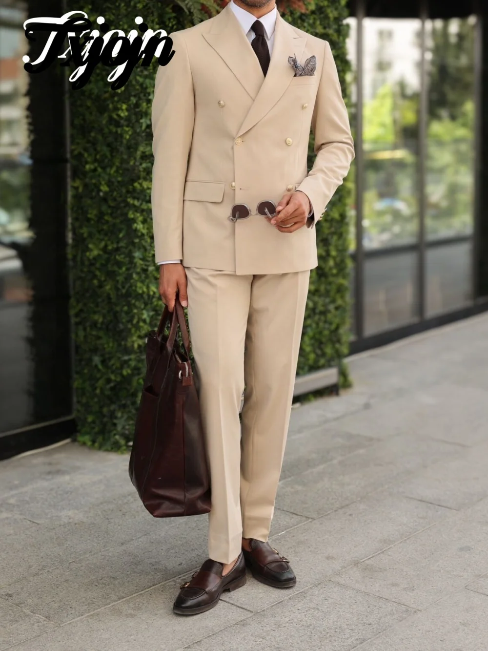 Charming Double-breasted Men Suit Set 2PCS 2025 Handsome Peak Lapel Men Suit For Best Man Formal Performance Suit Trajes For Hom
