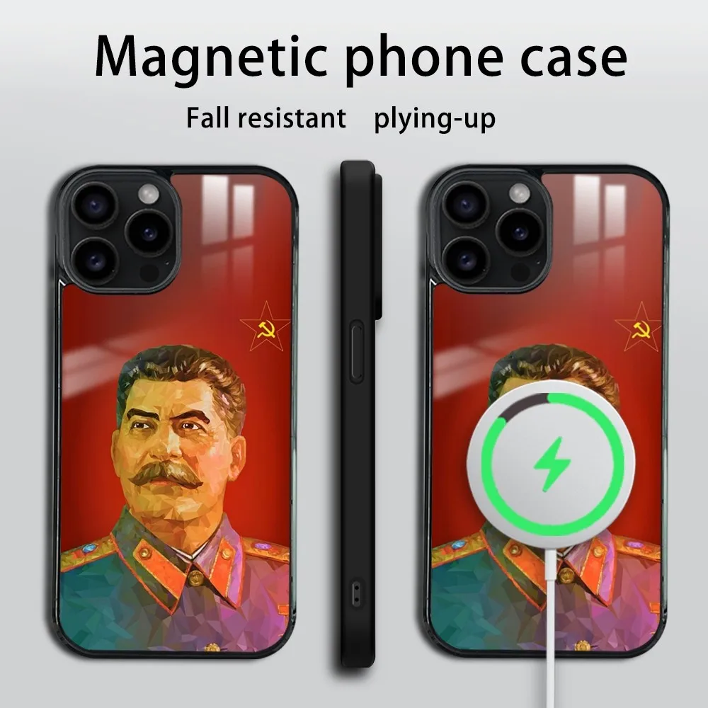 Russian Commander Stalin Phone Case For iPhone 16 15 14 13 12 11 Pro Max Plus Mini Magsafe Mirror Wireless Magnetic Cover