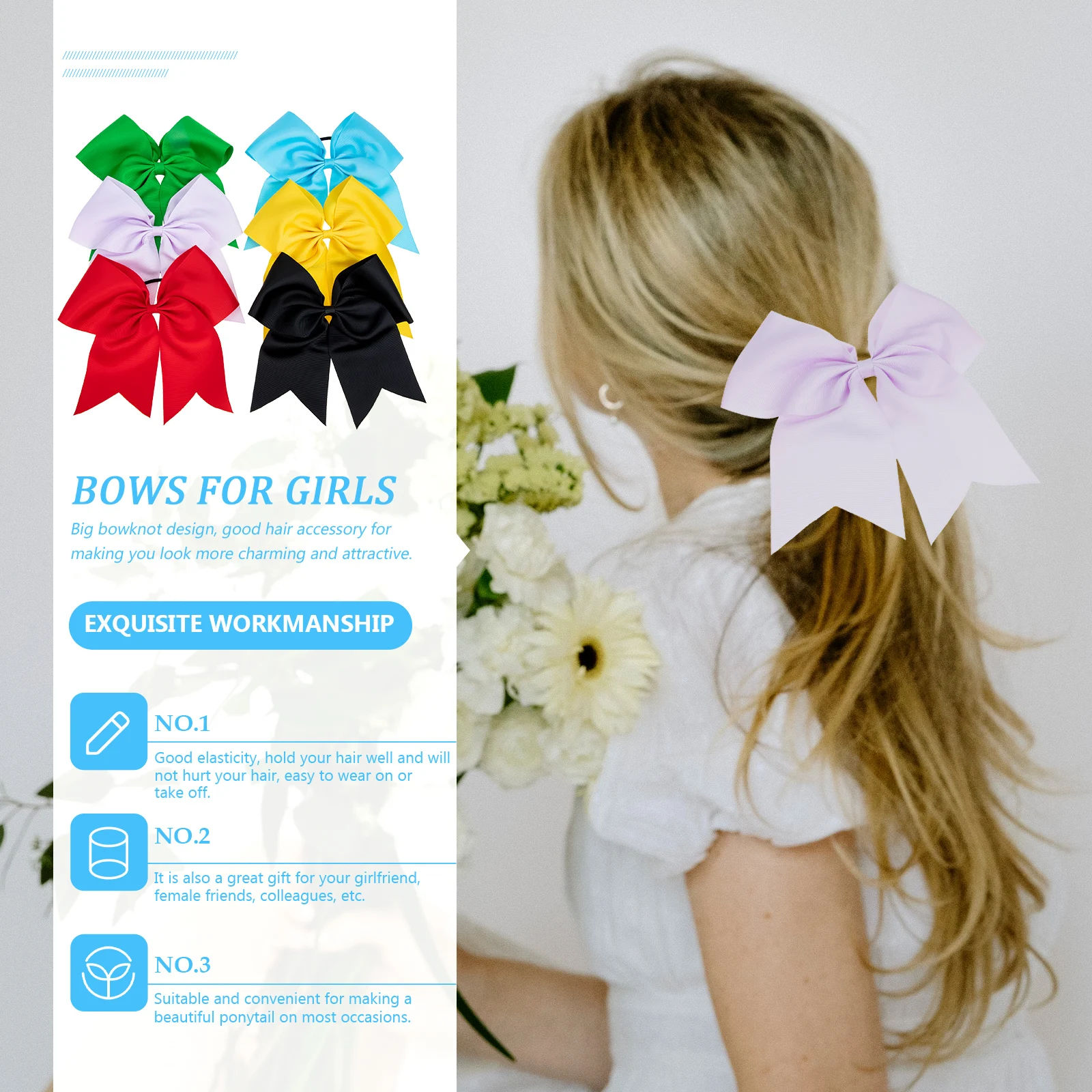 

6 Pcs Big Bowknot Ties Elastic Girls Headdress Accessories Cheer Bows Hair Ropes Ribbon Hair Bows Daily Party Photo Shoots