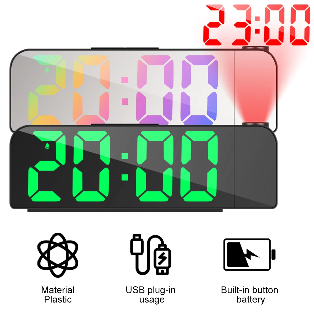 1/5 pcs Projection Alarm Clock Digital Clock with 180° Rotatable Projector Digital Alarm Clock 3 Brightness Adjustable LED