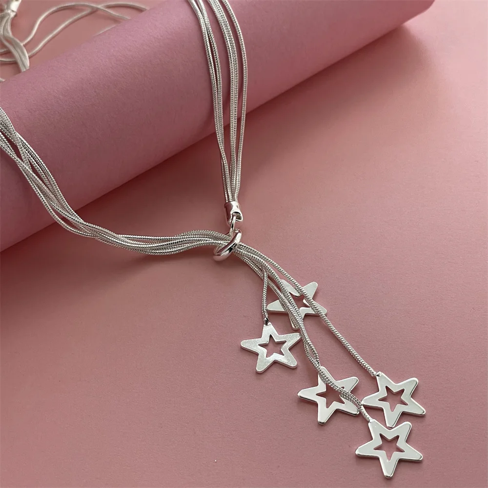 Fashion silver color five-star Tai Chi snake bone necklace hot sale men and women fashion jewelry prom gift