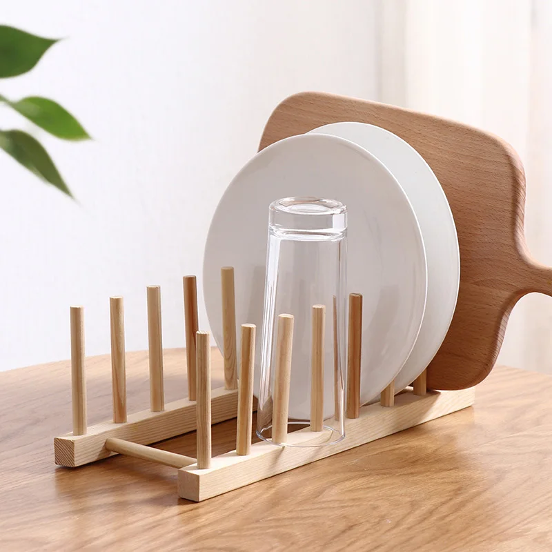 Rangement d\'assiettes multifonctionnel en bois T1, support de vidange de couvercle de pot de tasse, étagère de rangement de cuisine