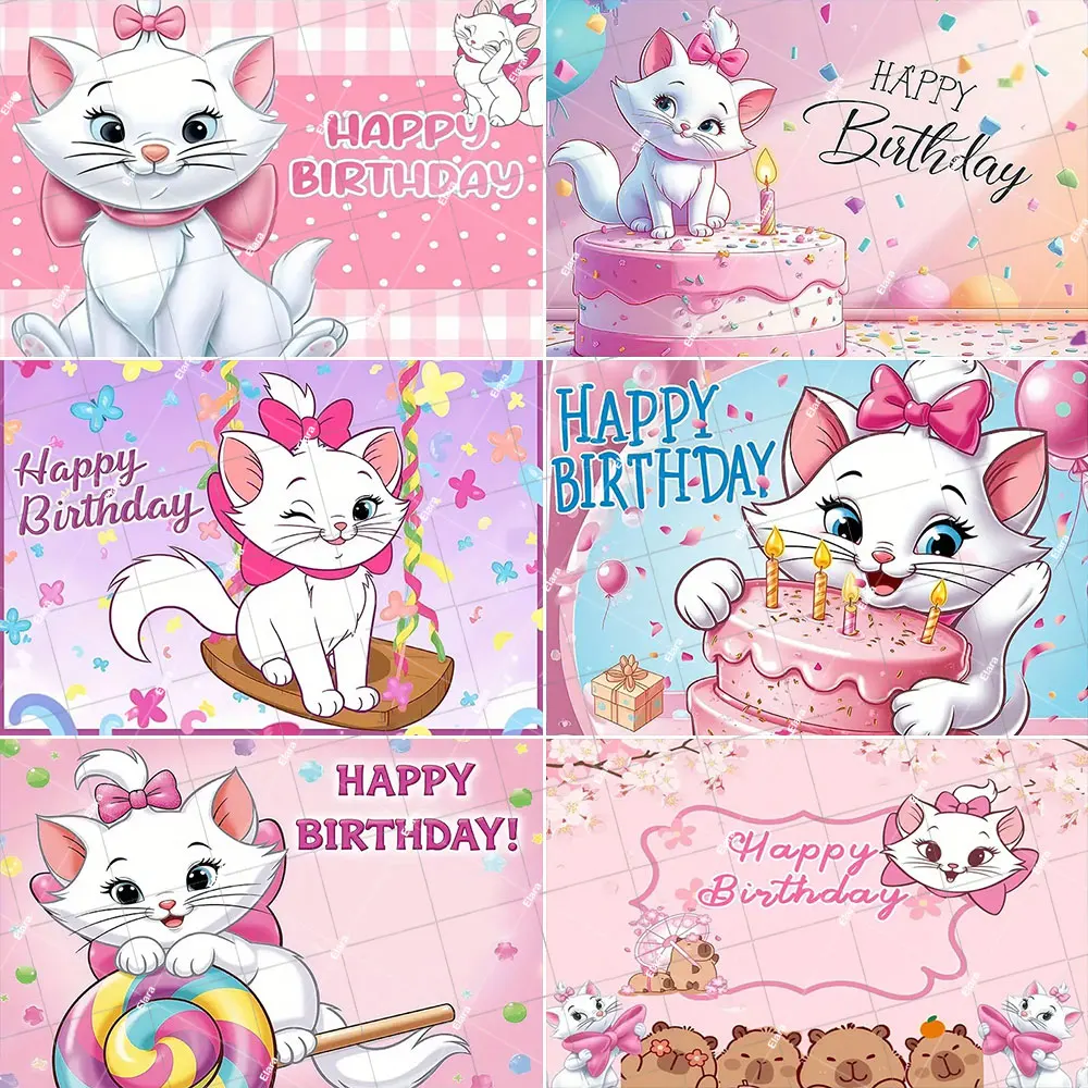 

Cute Pink Marie Cat Child Girls Birthday Party Decoration Banner Baby Shower Photography Background Photo Shoot Props Kid Gift