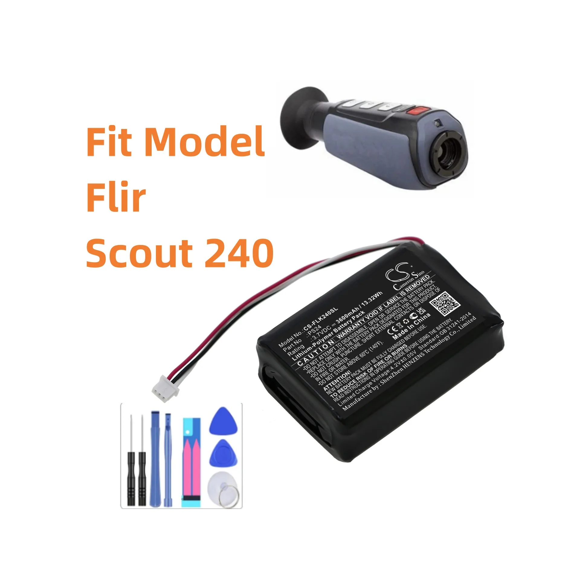 

Thermal Camera Battery For Flir Scout 240 PS24 3600mAh / 13.32Wh Li-Polymer 3.70V