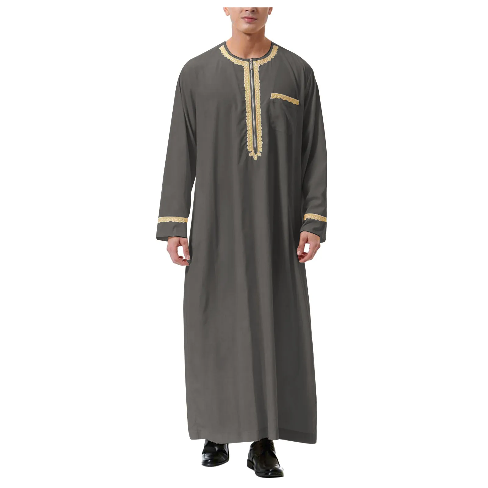 Męska koszula muzułmańska Kaftan islamski królewski dubaj szata O-Neck z długim rękawem tuniki retro Abaya arabski tradycyjny kostium męski szata