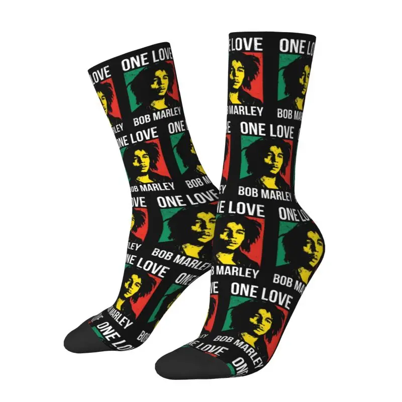 Fashion Men's Jamaican Reggae Bob Marley Dress Socks Unisex Warm Breathbale 3D Printed Rock Music Crew Socks