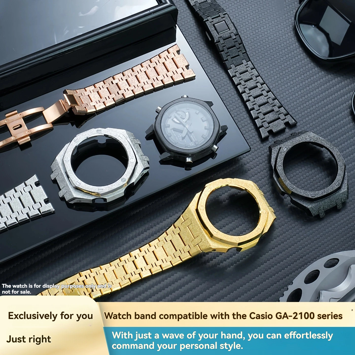 High-Quality Frosted Gold Stainless Steel Case and Band for Casio Farmhouse Oak GA2100, GA2110, GA-B2100, and GM2100 Sets