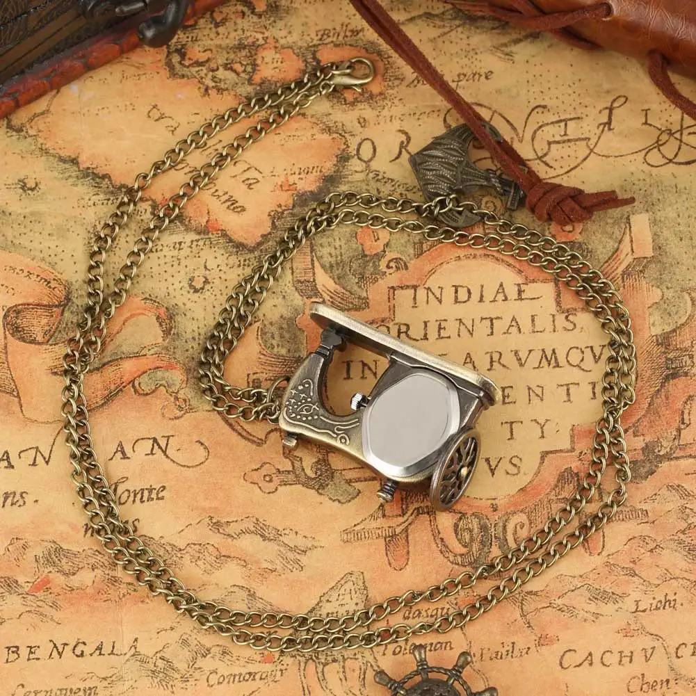 Antique Bronze Sewing Machine Pocket Watch Quartz Movement Necklace Pedant Xmas Gift P515