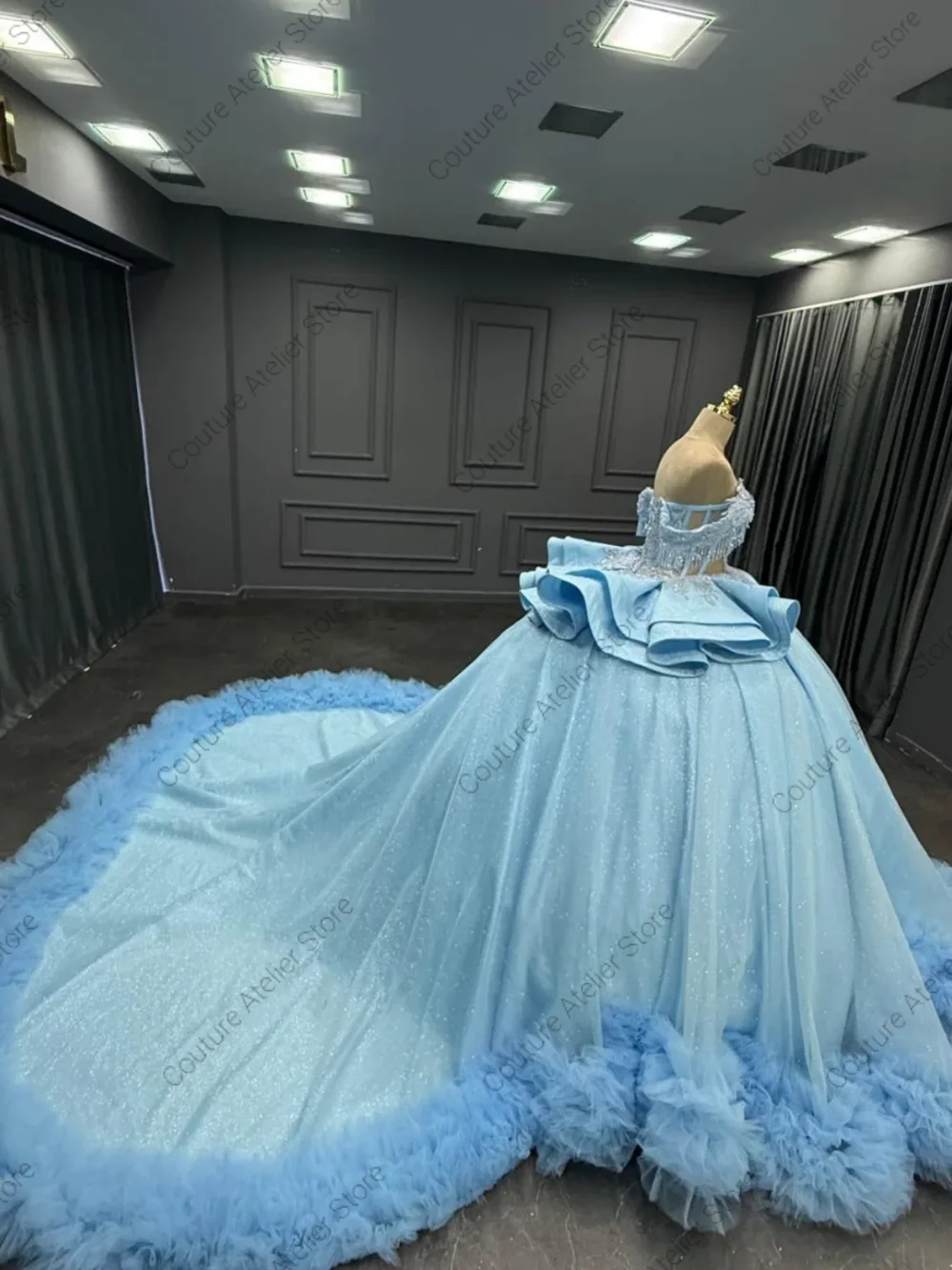 Robes de Quinceanera bleu bébé délicates, avec des Appliques en dentelle perlée, robe de bal d'anniversaire avec nœud, personnalisée, 15 ans, 2025