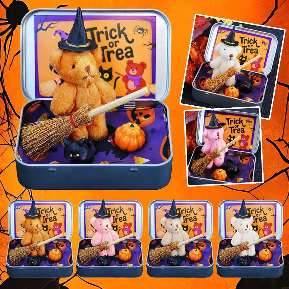 

Halloween Bear In a Box Cute Witch Teddy Bear in Box Plush Toy Decoration Doll Ornaments Surprise Party Gifts Party Decoration