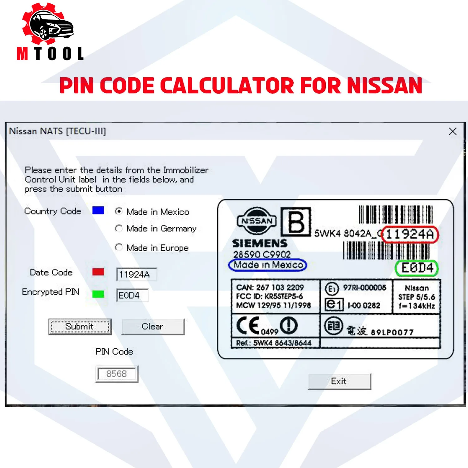 Pin Code Calculator for Nissan NATS TECU III for Smart Entrance Control Unit and Immobilizer Control Unit