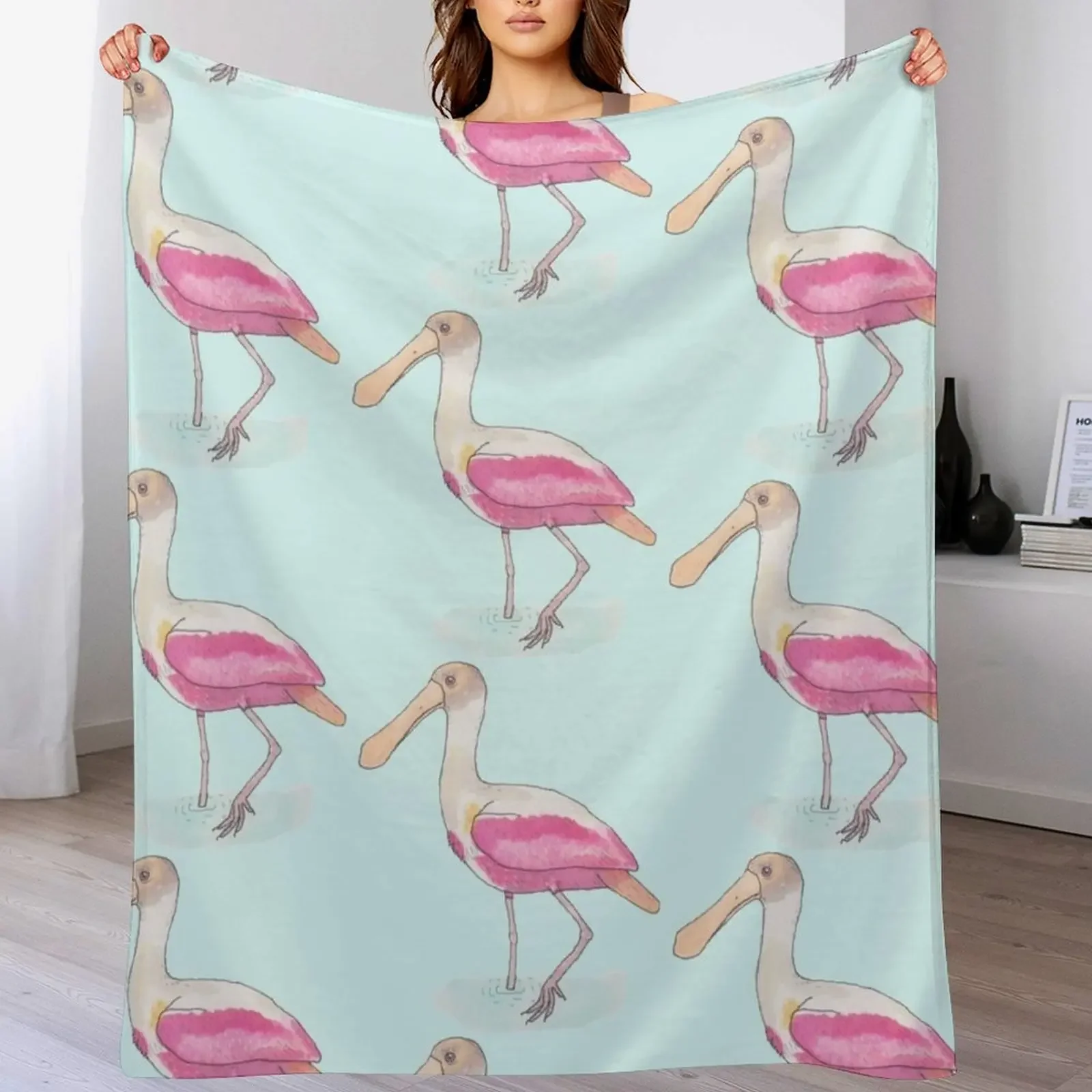 

Roseate Spoonbill bird species watercolor art Throw Blanket Bed Custom Luxury St Tourist Blankets
