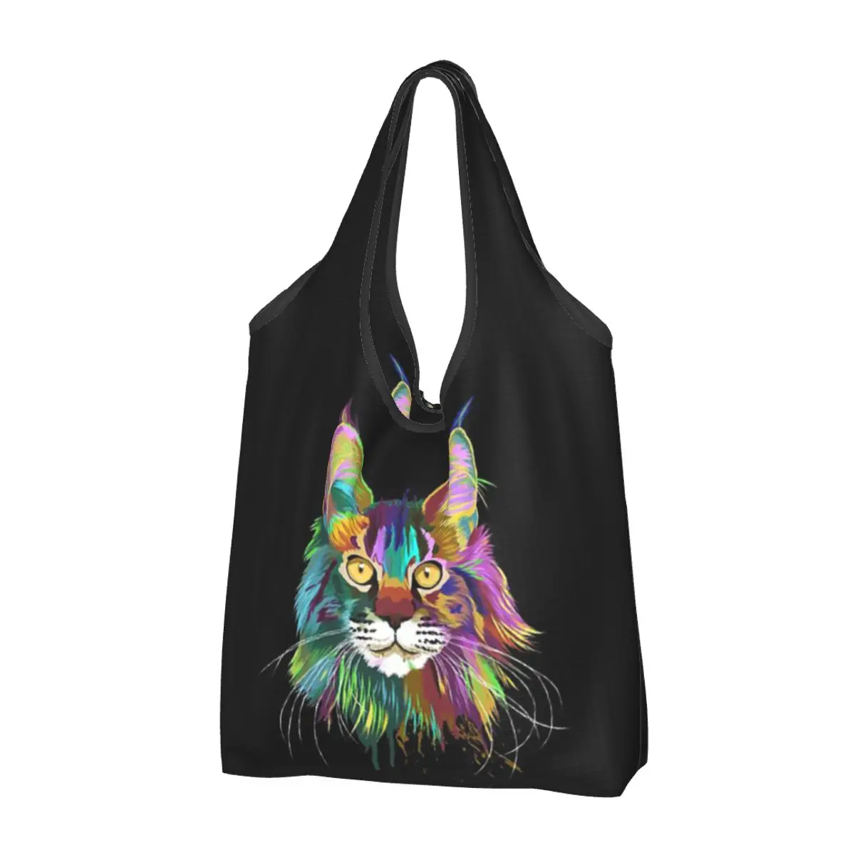 Splash Maine Coon Cat Portable Tote Shopping Bags Reusable Shopper Bag Grocery Handbag Shoulder Bag