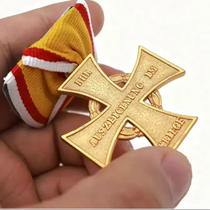 Repro WWI German 2nd Class War Merit Cross Medal small gold flower copper with Ribbon and Box