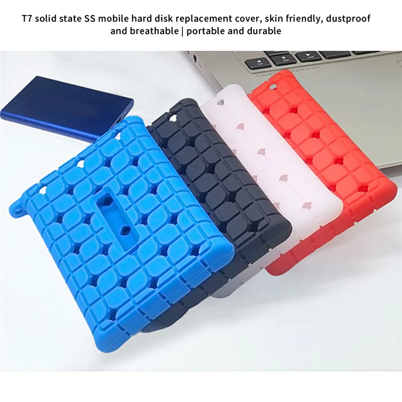 Practical Portable SSD PSSD Sleeve Skin Hard Disk Hard Drive Protective Cover Anti-Fall Silicone Case for Samsung T7 SSD, Blue