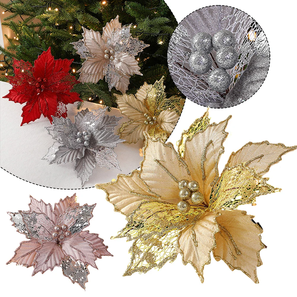 24cm brillo Navidad flor de Pascua árbol de Navidad colgante decoración de Feliz Navidad para 2024 decoración accesorios de fiesta