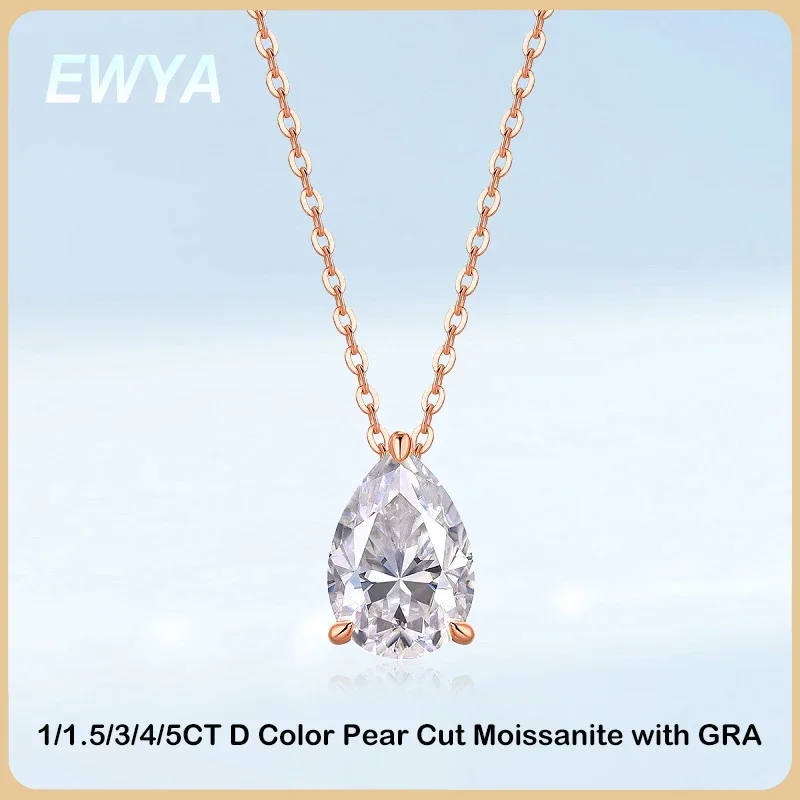 ewya-solitaire-pear-cut-1-5ct-d-color-moissanite-diamond-pendant-for-women-925-silver-plated-18k-rose-gold-chain-necklace-gra